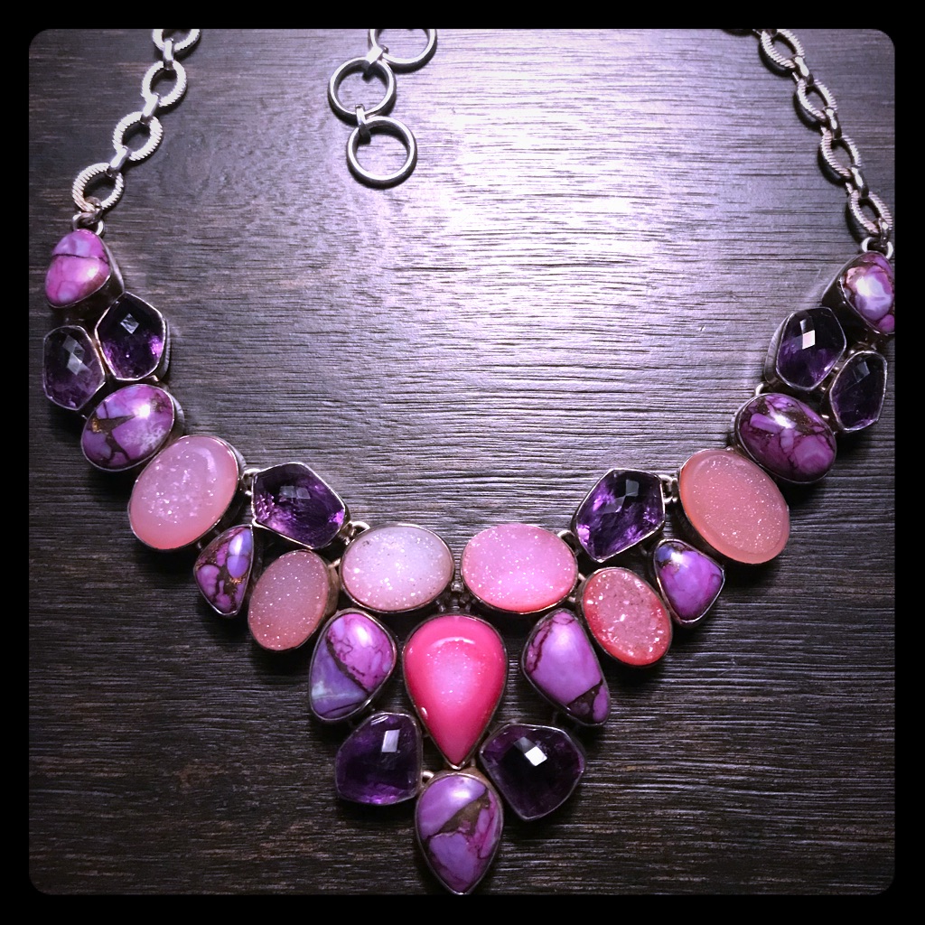 Gorgeous Sterling Silver Druzy Bib Necklace